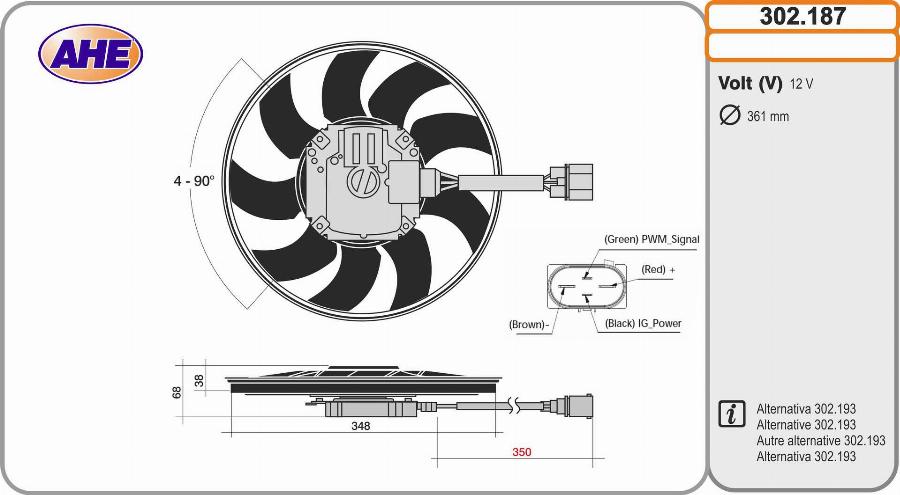 AHE 302.187 - Ventola, Raffreddamento motore www.autoricambi360.it
