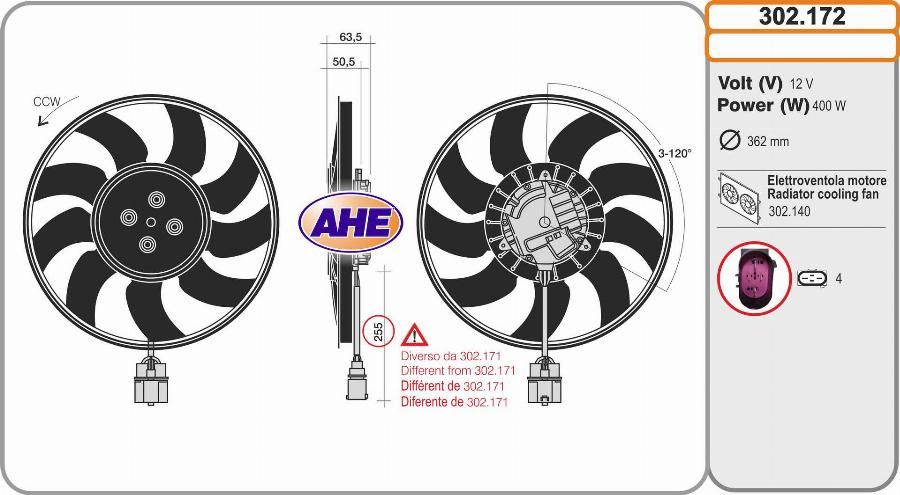 AHE 302.172 - Ventola, Raffreddamento motore www.autoricambi360.it