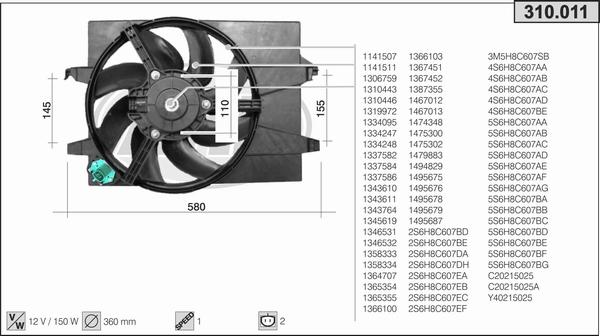 AHE 310.011 - Ventola, Raffreddamento motore www.autoricambi360.it