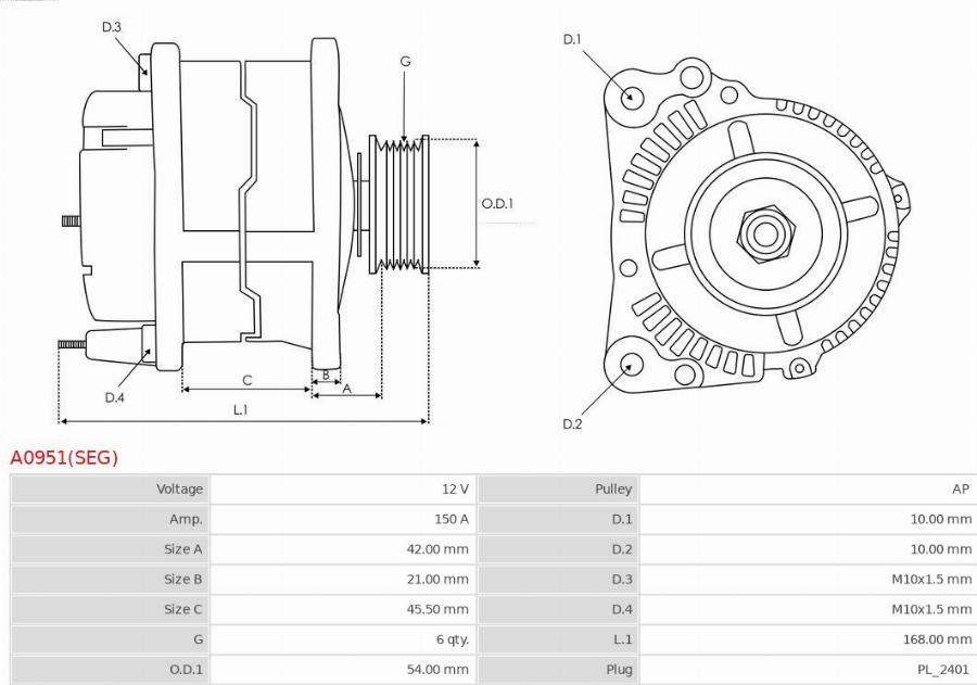 AS-PL A0951(SEG) - Alternatore www.autoricambi360.it