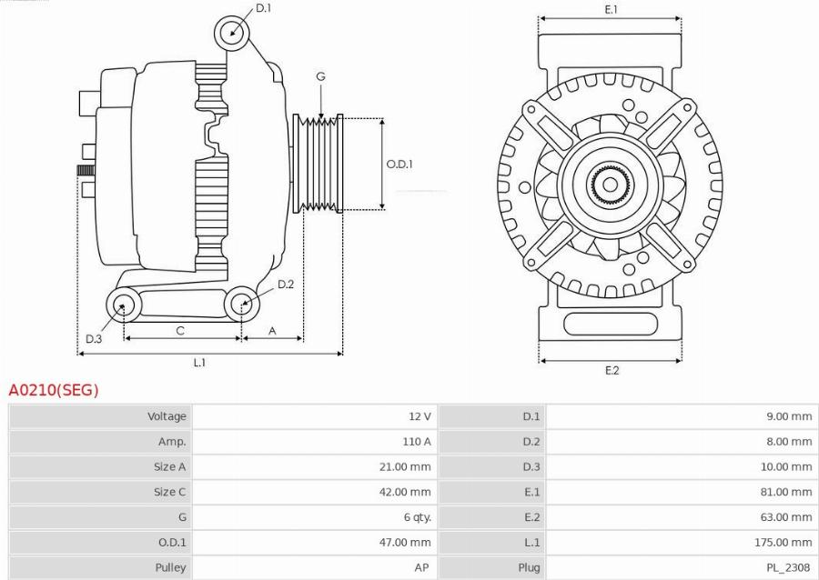 AS-PL A0210(SEG) - Alternatore www.autoricambi360.it