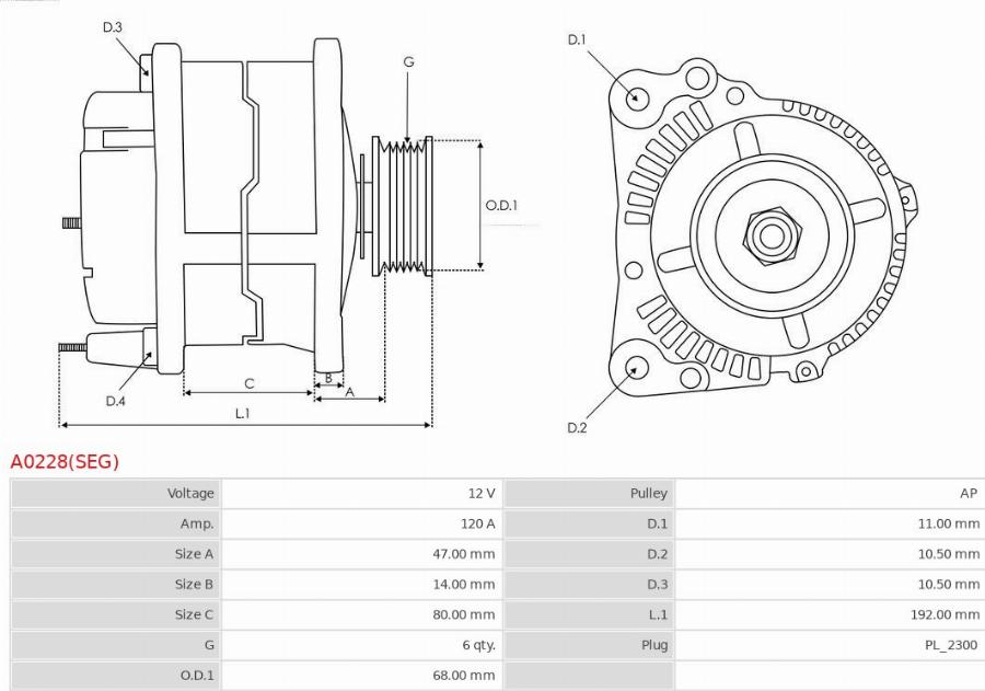 AS-PL A0228(SEG) - Alternatore www.autoricambi360.it