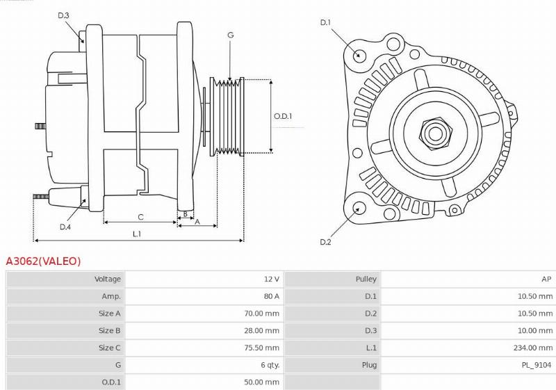 AS-PL A3062(VALEO) - Alternatore www.autoricambi360.it