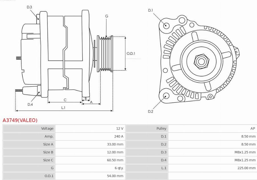 AS-PL A3749(VALEO) - Alternatore www.autoricambi360.it