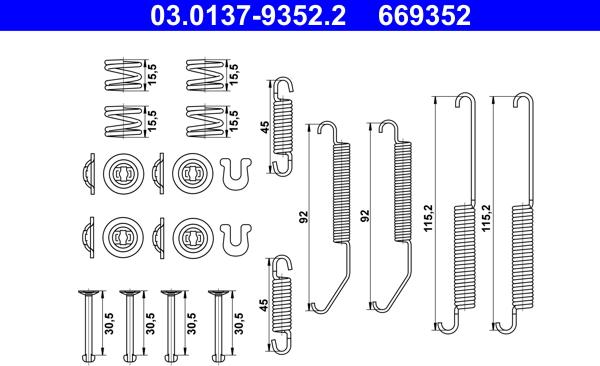 ATE 03.0137-9352.2 - Kit accessori, Ganasce freno stazionamento www.autoricambi360.it