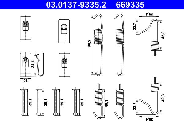 ATE 03.0137-9335.2 - Kit accessori, Ganasce freno stazionamento www.autoricambi360.it