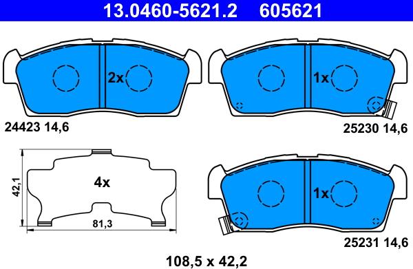 ATE 13.0460-5621.2 - Kit pastiglie freno, Freno a disco www.autoricambi360.it