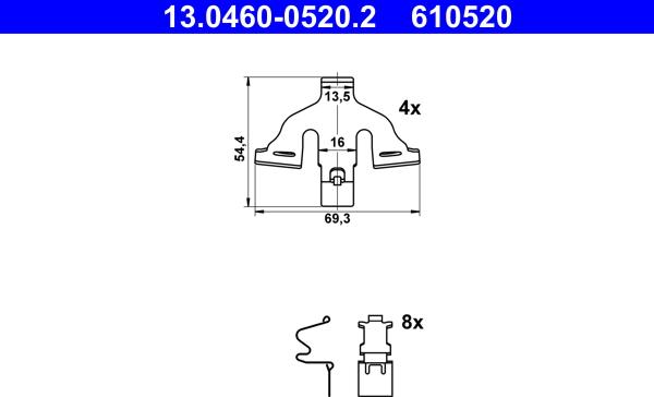 ATE 13.0460-0520.2 - Kit accessori, Pastiglia freno www.autoricambi360.it
