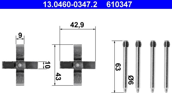 ATE 13.0460-0347.2 - Kit accessori, Pastiglia freno www.autoricambi360.it