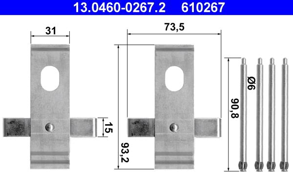 ATE 13.0460-0267.2 - Kit accessori, Pastiglia freno www.autoricambi360.it