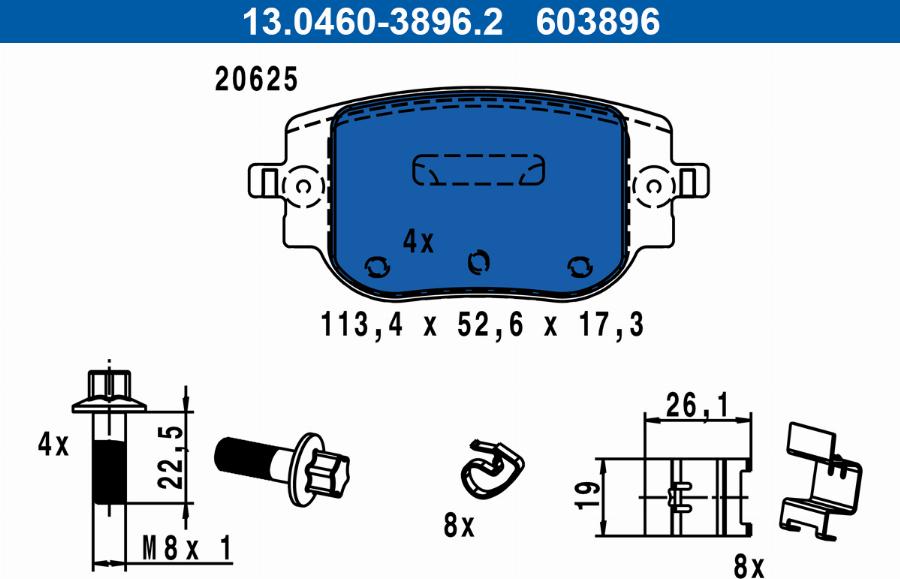 ATE 13.0460-3896.2 - Kit pastiglie freno, Freno a disco www.autoricambi360.it