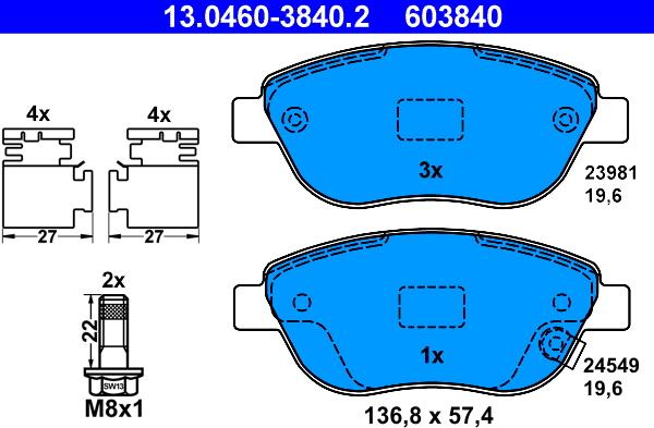 ATE 13.0460-3840.2 - Kit pastiglie freno, Freno a disco www.autoricambi360.it