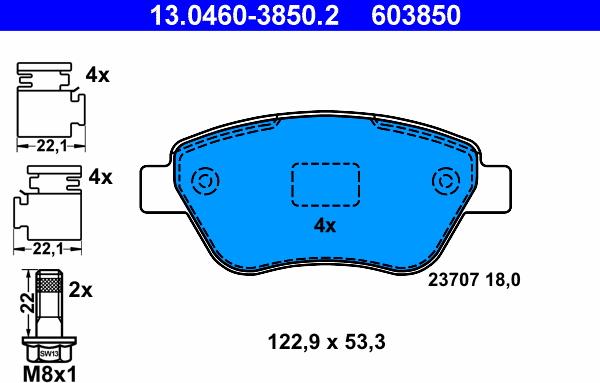 ATE 13.0460-3850.2 - Kit pastiglie freno, Freno a disco www.autoricambi360.it
