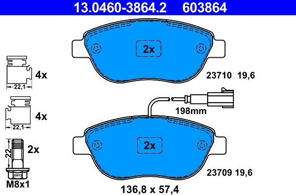 ATE 13.0460-3864.2 - Kit pastiglie freno, Freno a disco www.autoricambi360.it