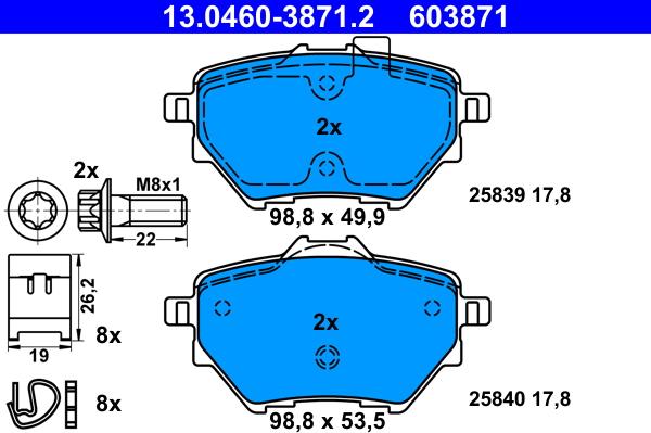 ATE 13.0460-3871.2 - Kit pastiglie freno, Freno a disco www.autoricambi360.it