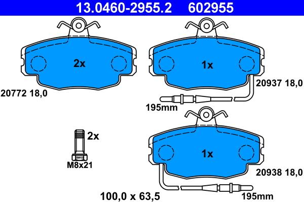 ATE 13.0460-2955.2 - Kit pastiglie freno, Freno a disco www.autoricambi360.it