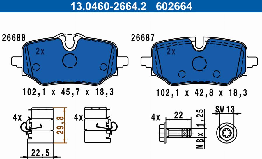 ATE 13.0460-2664.2 - Kit pastiglie freno, Freno a disco www.autoricambi360.it