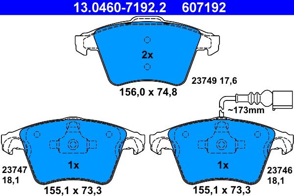 ATE 13.0460-7192.2 - Kit pastiglie freno, Freno a disco www.autoricambi360.it