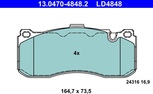 ATE 13.0470-4848.2 - Kit pastiglie freno, Freno a disco www.autoricambi360.it