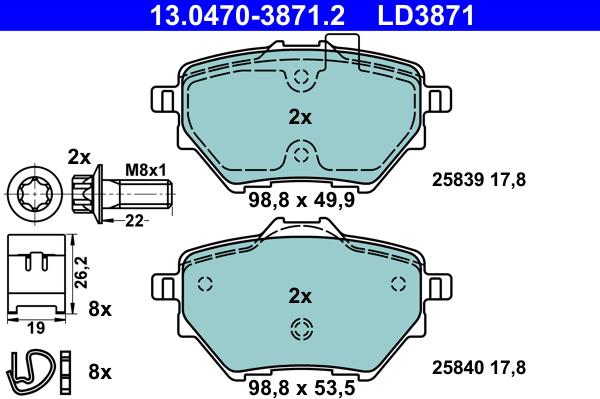 ATE 13.0470-3871.2 - Kit pastiglie freno, Freno a disco www.autoricambi360.it