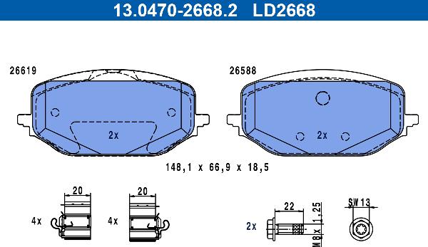ATE 13.0470-2668.2 - Kit pastiglie freno, Freno a disco www.autoricambi360.it
