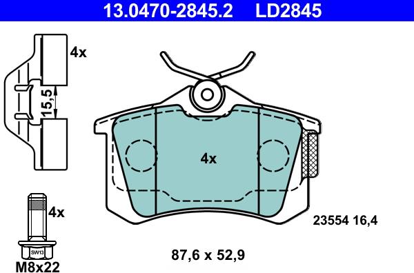 ATE 13.0470-2845.2 - Kit pastiglie freno, Freno a disco www.autoricambi360.it