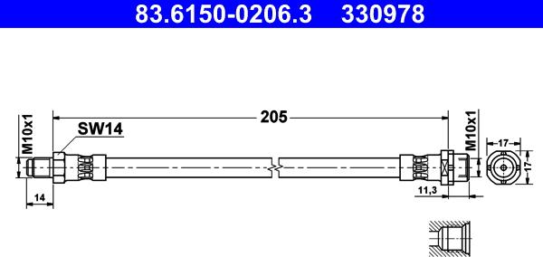 ATE 83.6150-0206.3 - Flessibile del freno www.autoricambi360.it