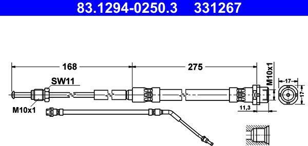 ATE 83.1294-0250.3 - Flessibile del freno www.autoricambi360.it