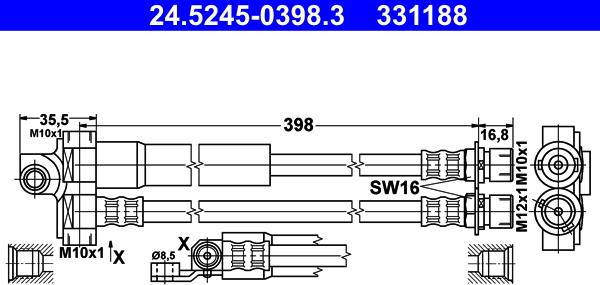 ATE 24.5245-0398.3 - Flessibile del freno www.autoricambi360.it