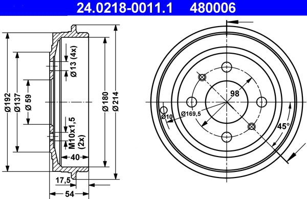 ATE 24.0218-0011.1 - Tamburo freno www.autoricambi360.it