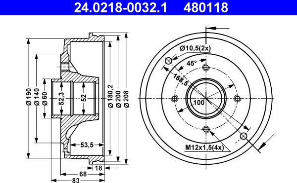 ATE 24.0218-0032.1 - Tamburo freno www.autoricambi360.it