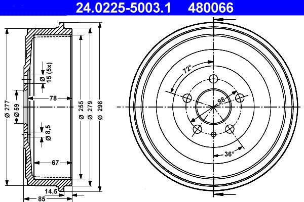 ATE 24.0225-5003.1 - Tamburo freno www.autoricambi360.it