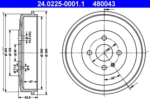 ATE 24.0225-0001.1 - Tamburo freno www.autoricambi360.it