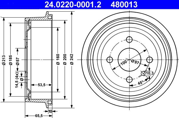 ATE 24.0220-0001.2 - Tamburo freno www.autoricambi360.it