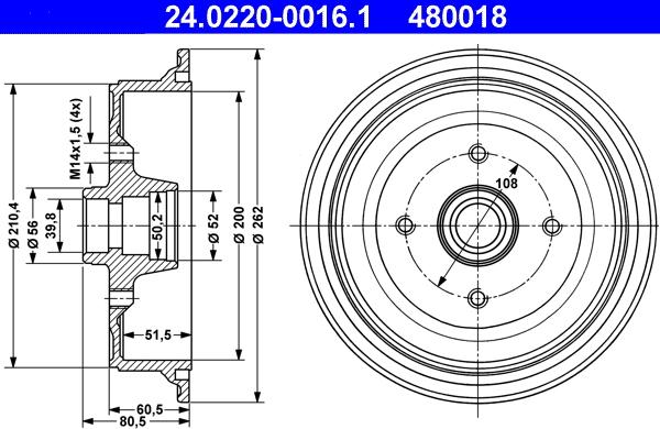 ATE 24.0220-0016.1 - Tamburo freno www.autoricambi360.it