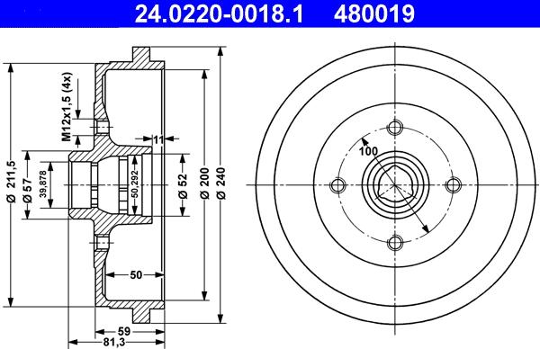 ATE 24.0220-0018.1 - Tamburo freno www.autoricambi360.it