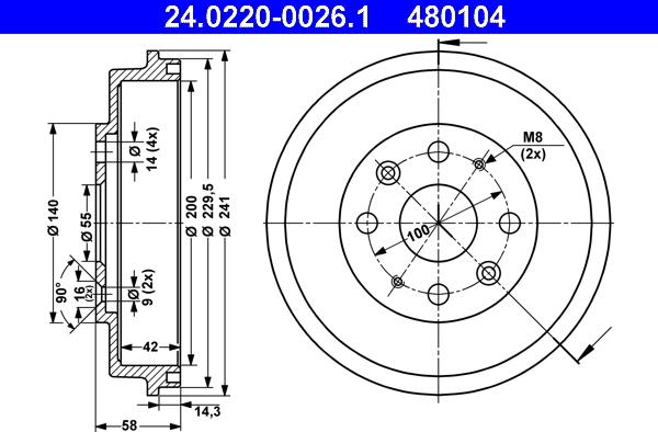 ATE 24.0220-0026.1 - Tamburo freno www.autoricambi360.it
