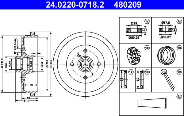 ATE 24.0220-0718.2 - Tamburo freno www.autoricambi360.it