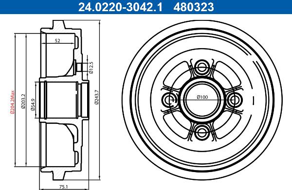 ATE 24.0220-3042.1 - Tamburo freno www.autoricambi360.it