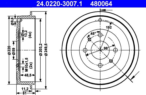 ATE 24.0220-3007.1 - Tamburo freno www.autoricambi360.it