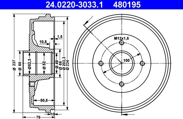 ATE 24.0220-3033.1 - Tamburo freno www.autoricambi360.it