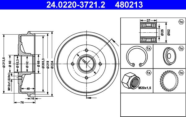 ATE 24.0220-3721.2 - Tamburo freno www.autoricambi360.it