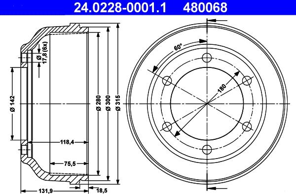 ATE 24.0228-0001.1 - Tamburo freno www.autoricambi360.it