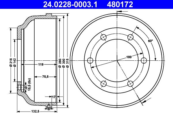ATE 24.0228-0003.1 - Tamburo freno www.autoricambi360.it