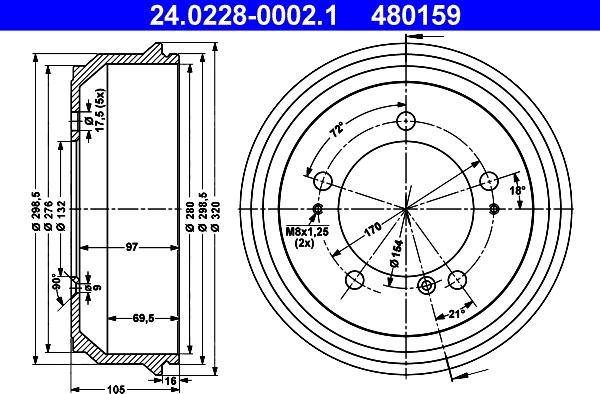 ATE 24.0228-0002.1 - Tamburo freno www.autoricambi360.it