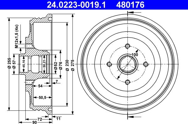 ATE 24.0223-0019.1 - Tamburo freno www.autoricambi360.it