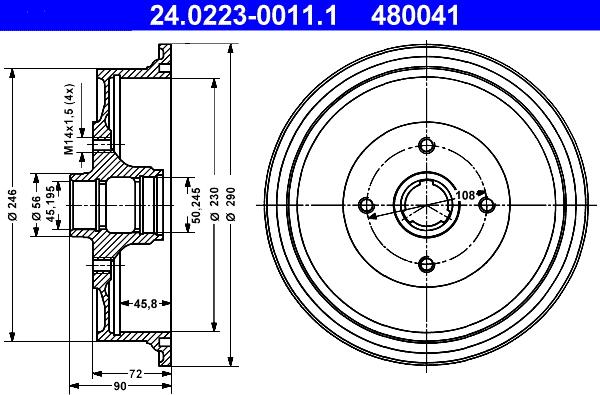 ATE 24.0223-0011.1 - Tamburo freno www.autoricambi360.it