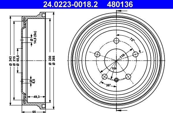 ATE 24.0223-0018.2 - Tamburo freno www.autoricambi360.it