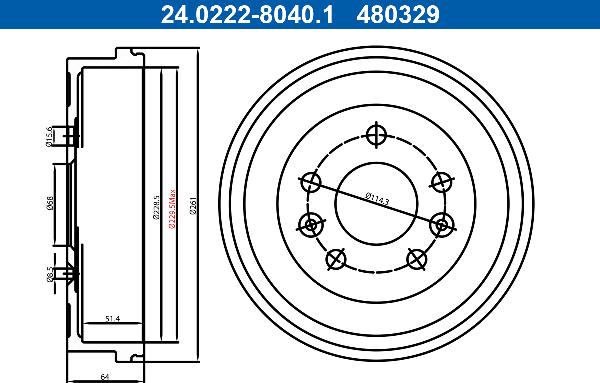ATE 24.0222-8040.1 - Tamburo freno www.autoricambi360.it
