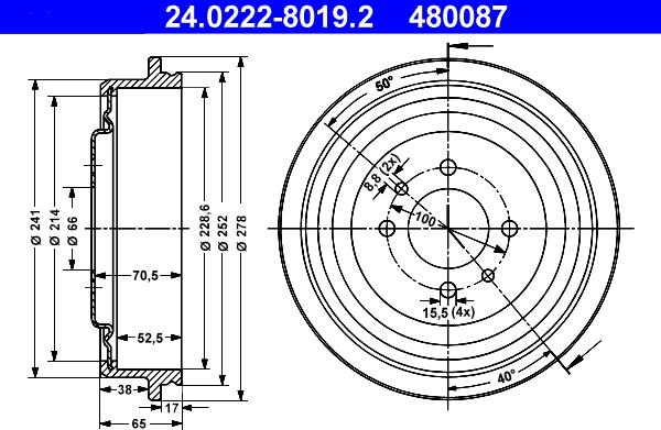 ATE 24.0222-8019.2 - Tamburo freno www.autoricambi360.it